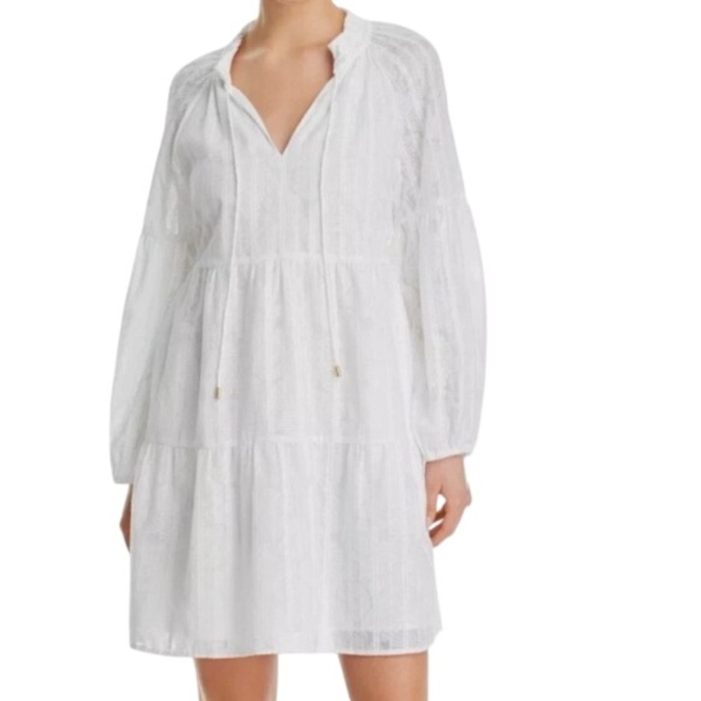 Tommy Bahama Womens M White Illusion Frond Long Sleeve Dress
